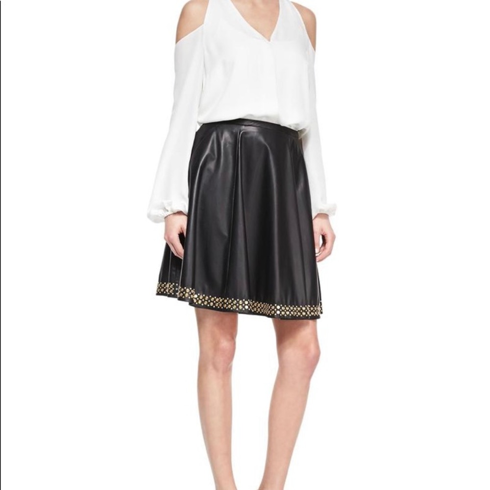 Gold Embellished Leather Skirt